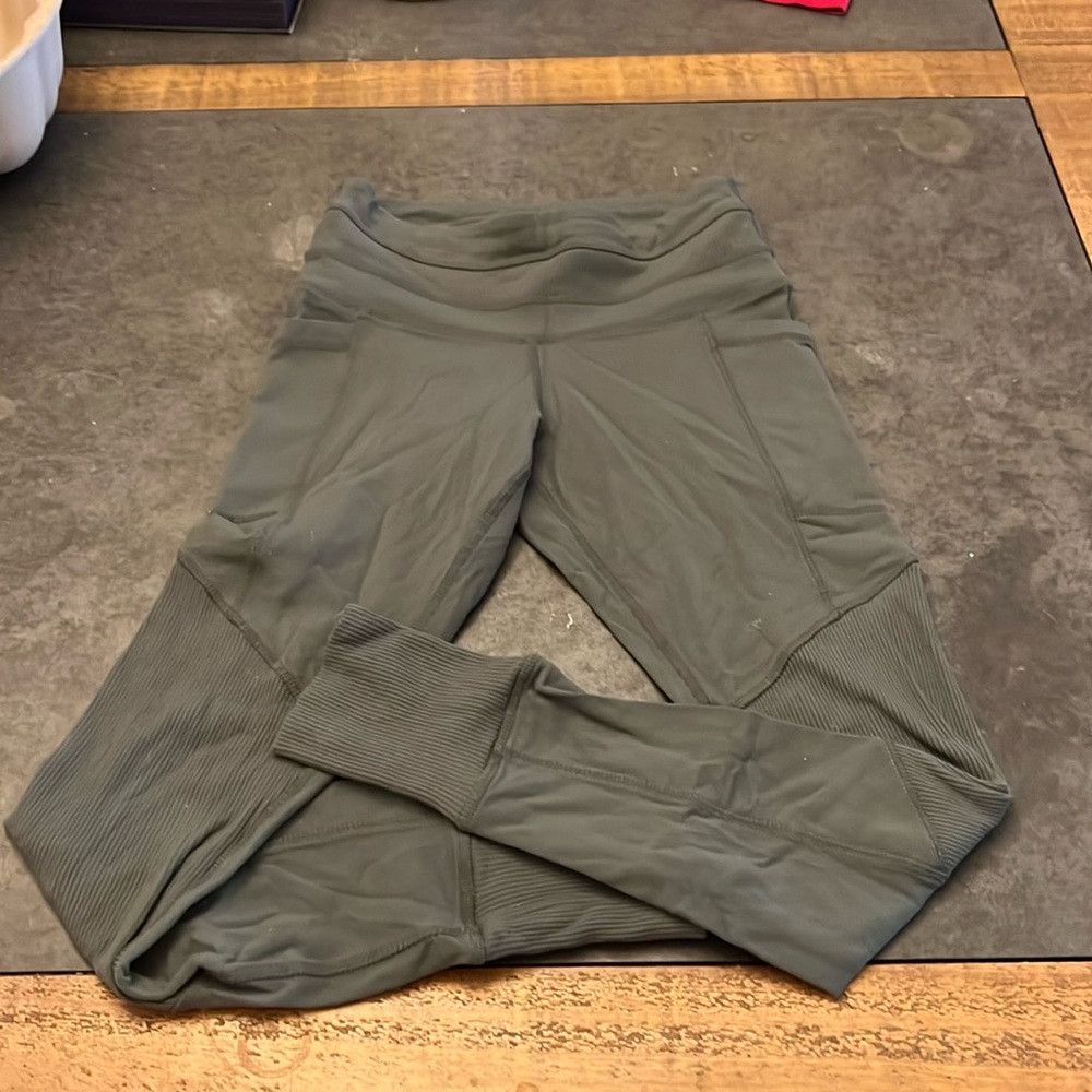 Athleta Pants Womens XXSP Excursion Tight green High Rise Ribbed Stretch